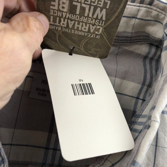 NWT Carhartt Mens Work Shirt XL Plaid Short Sleeve Button-Up Outdoors Gray - Picture 9 of 16